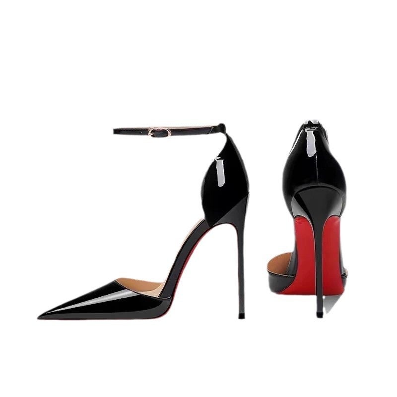 Nude Red Bottom High Heels Women'S Stiletto Heel Pointed Hollow New Hollow One-Line Buckle Elegant Single-Layer Shoes - Image 5