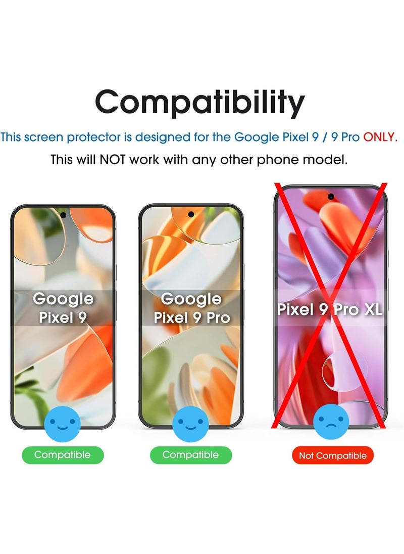 2 Pack Designed for Google Pixel 9 Pro/Google Pixel 9 Screen Protector 6.3" Tempered Glass, Ultrasonic Fingerprint Compatible, Easy Installation Frame, Anti Scratch, Bubbles-Free, Case Friendly  - Image 2