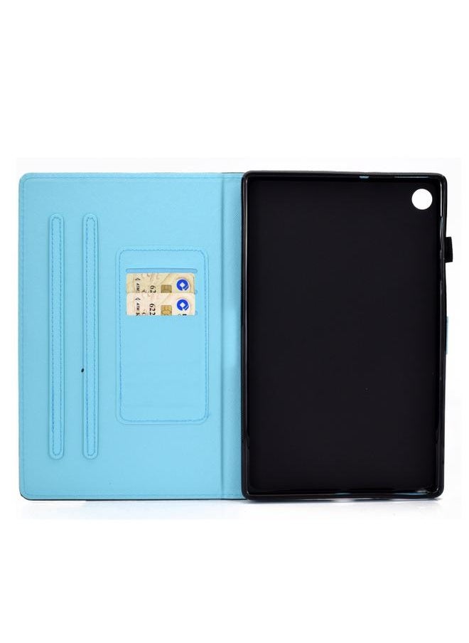 Samsung Galaxy Tab A9 Colored Drawing Stitching Horizontal Flip Tablet Leather Case Golden Butterfly