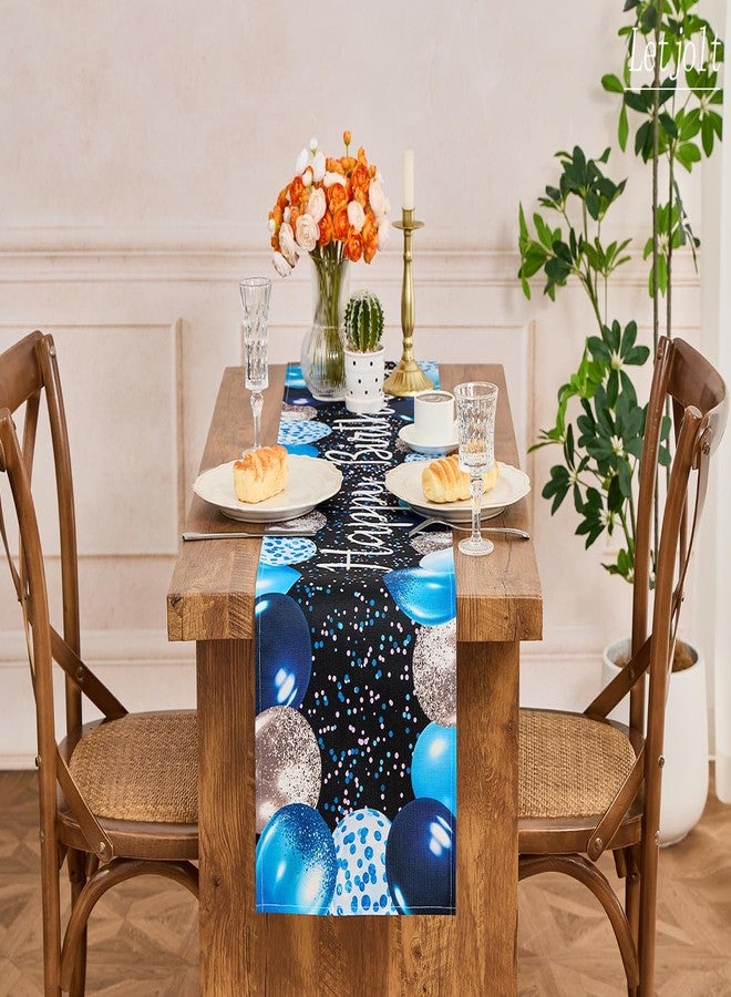 Letjolt Silvery Blue Balloon Happy Birthday Table Runner 72 Inches Celebrate Birthday Party Table Decor - Image 5