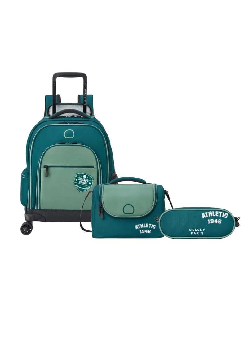 Delsey ACADEMIE 3-Piece Set 4-Wheel Vertical Trolley Backpack Bag Sage Green