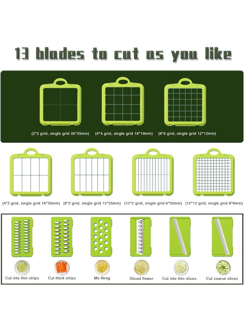 ارواق قطاعة خضروات مندولين 22 في 1 مطورة مع 13 شفرات من الفولاذ المقاوم للصدأ، قطاعة خضروات قابلة للتعديل مع حاوية تخزين رف الصرف، أدوات المطبخ - Image 2