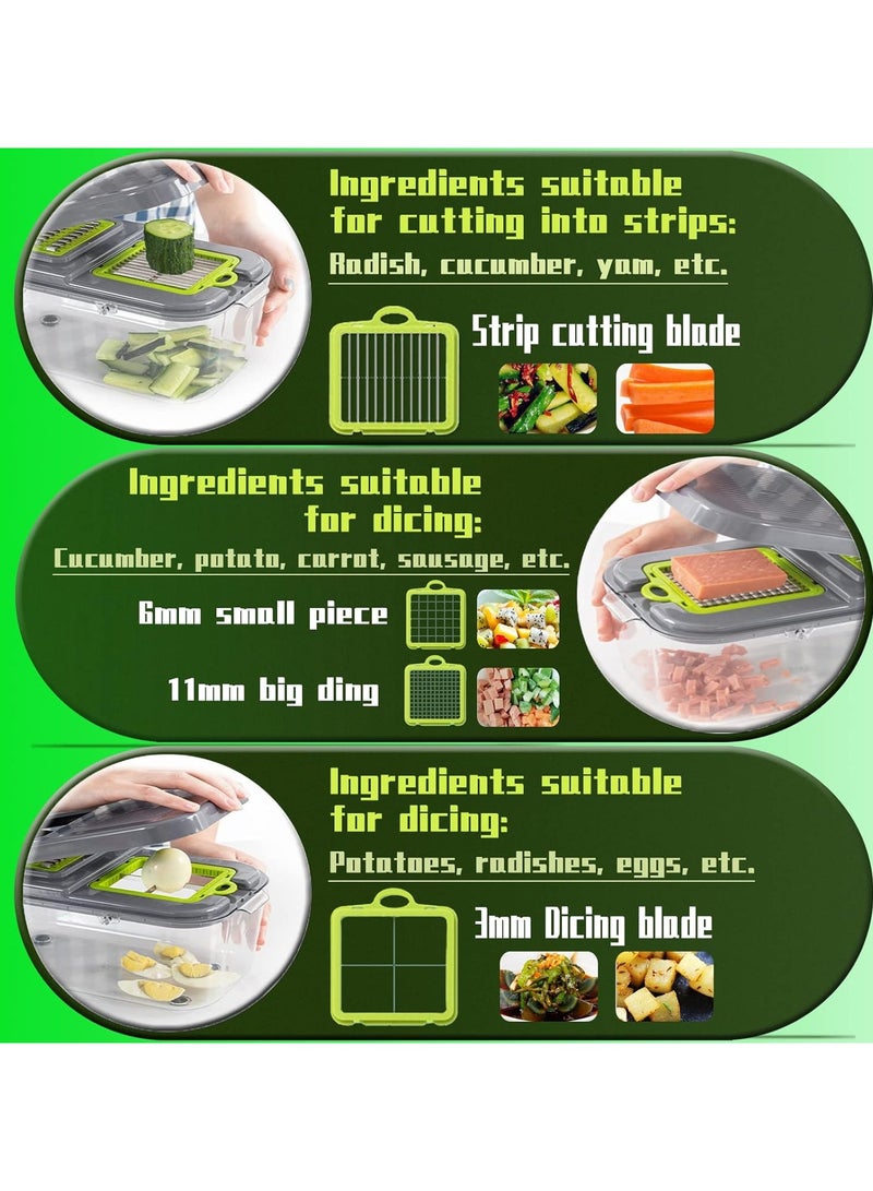 ارواق قطاعة خضروات مندولين 22 في 1 مطورة مع 13 شفرات من الفولاذ المقاوم للصدأ، قطاعة خضروات قابلة للتعديل مع حاوية تخزين رف الصرف، أدوات المطبخ - Image 3