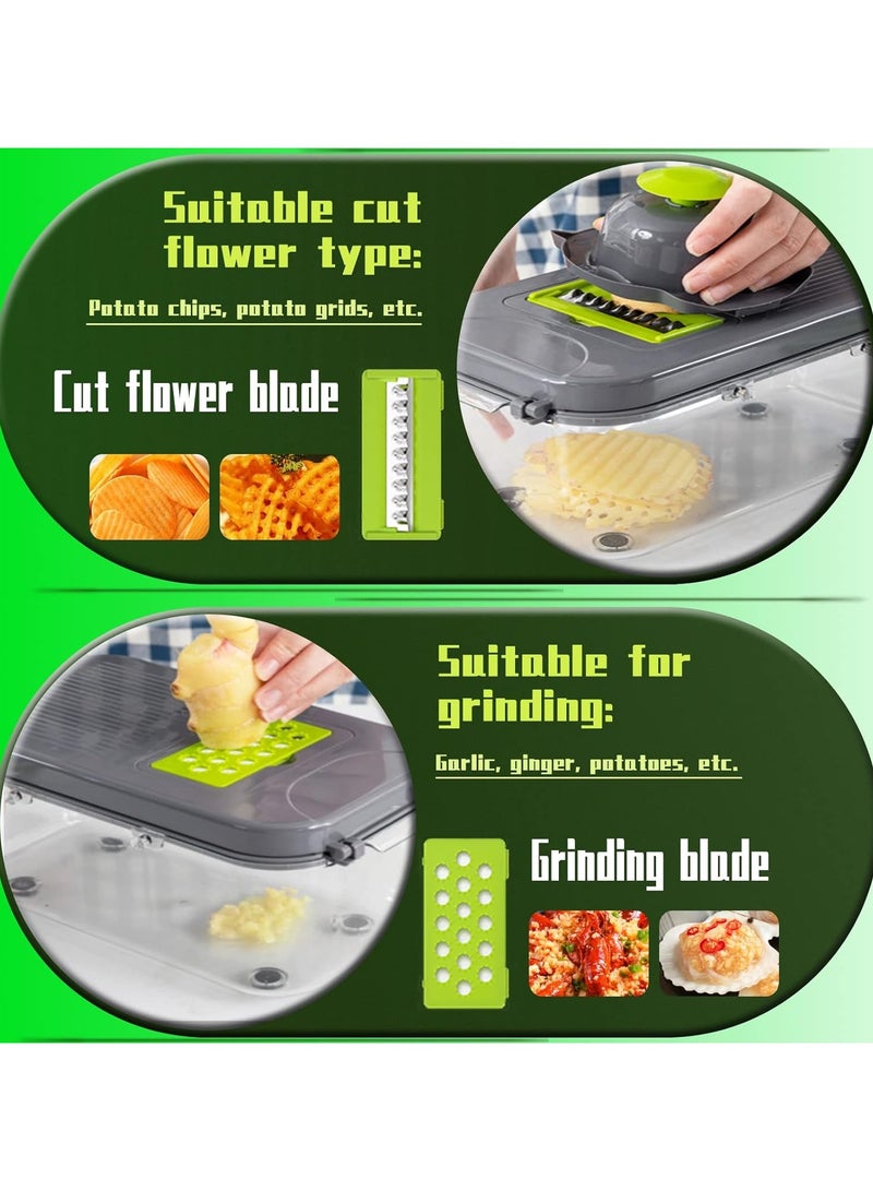 ارواق قطاعة خضروات مندولين 22 في 1 مطورة مع 13 شفرات من الفولاذ المقاوم للصدأ، قطاعة خضروات قابلة للتعديل مع حاوية تخزين رف الصرف، أدوات المطبخ - Image 4