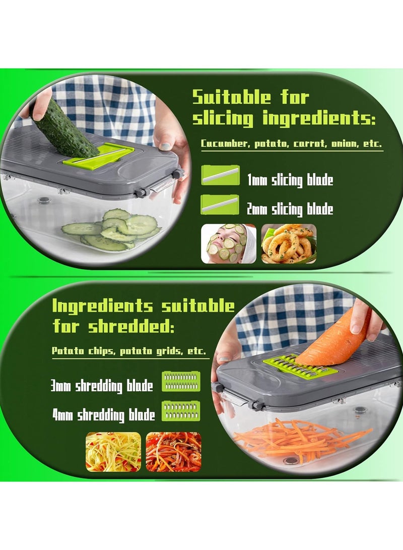 ارواق قطاعة خضروات مندولين 22 في 1 مطورة مع 13 شفرات من الفولاذ المقاوم للصدأ، قطاعة خضروات قابلة للتعديل مع حاوية تخزين رف الصرف، أدوات المطبخ - Image 5