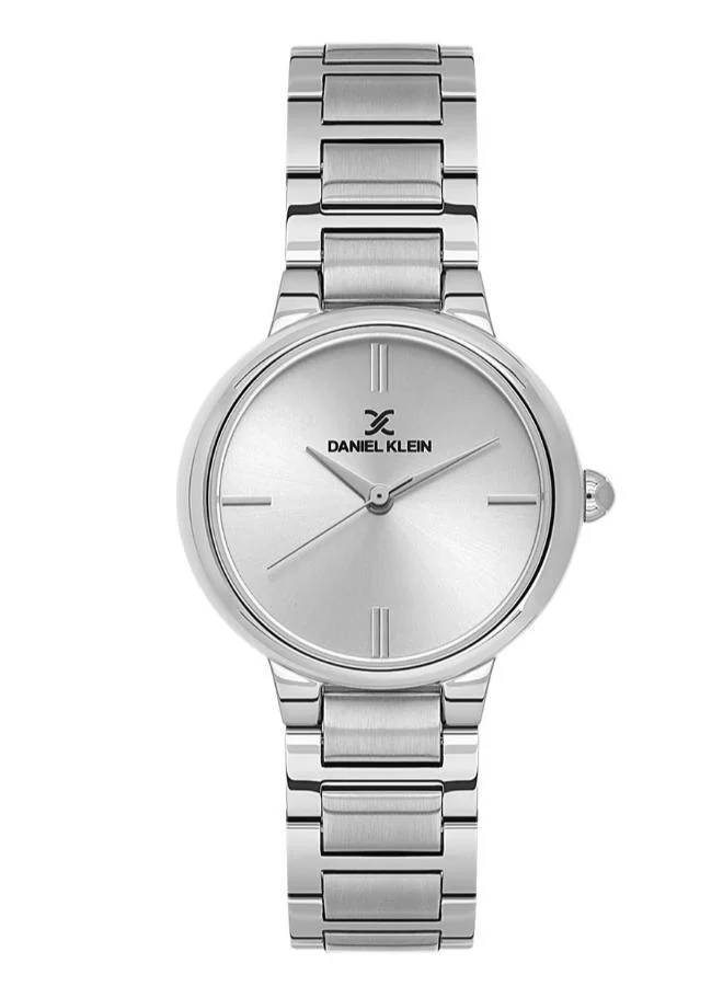 DANIEL KLEIN Women's Stainless Steel Silver Alloy Case Analog Silver Round Sunray Dial Japanese Quartz Premium 30 Meters Water Resistant