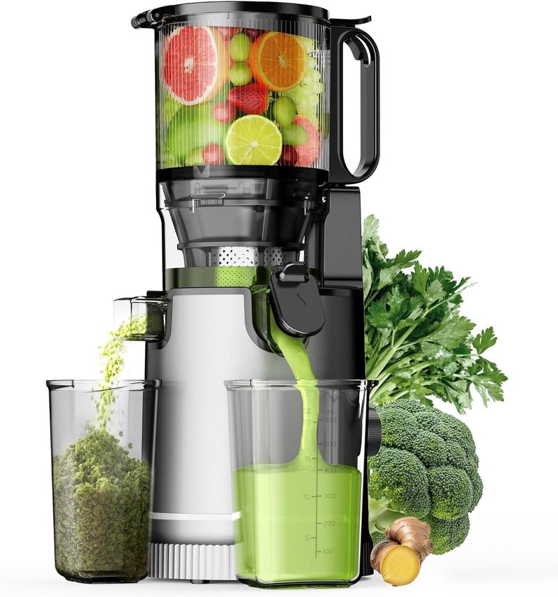 EUHOMY Cold Press Juicer Machines, 13cm Wide Feed Chute, Slow Masticating Juicer for Whole Vegetables and Fruits, 99.6% High Juice Yield, Easy to clean, Juicer Machines with BPA Free, Grey - Image 1