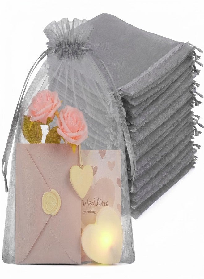Crweety 100PCS Organza Bags 8x12 Large Gift Bags Grey, Mesh Bag Drawstring Gift Pouches for Jewelry Goodie Candy Treat Sachet, Party Favor Bag for Wedding Baby & Bridal Shower Birthday Graduation - Image 1