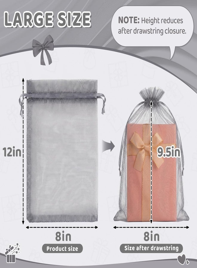 Crweety 100PCS Organza Bags 8x12 Large Gift Bags Grey, Mesh Bag Drawstring Gift Pouches for Jewelry Goodie Candy Treat Sachet, Party Favor Bag for Wedding Baby & Bridal Shower Birthday Graduation - Image 2
