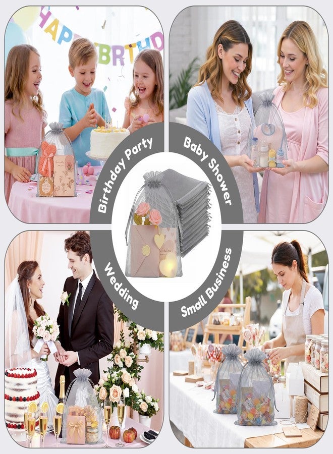 Crweety 100PCS Organza Bags 8x12 Large Gift Bags Grey, Mesh Bag Drawstring Gift Pouches for Jewelry Goodie Candy Treat Sachet, Party Favor Bag for Wedding Baby & Bridal Shower Birthday Graduation - Image 3