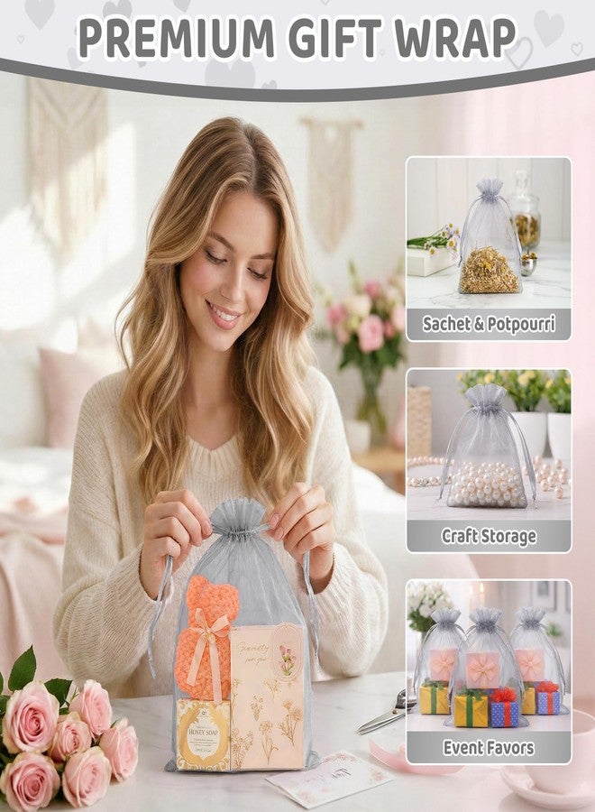 Crweety 100PCS Organza Bags 8x12 Large Gift Bags Grey, Mesh Bag Drawstring Gift Pouches for Jewelry Goodie Candy Treat Sachet, Party Favor Bag for Wedding Baby & Bridal Shower Birthday Graduation - Image 4