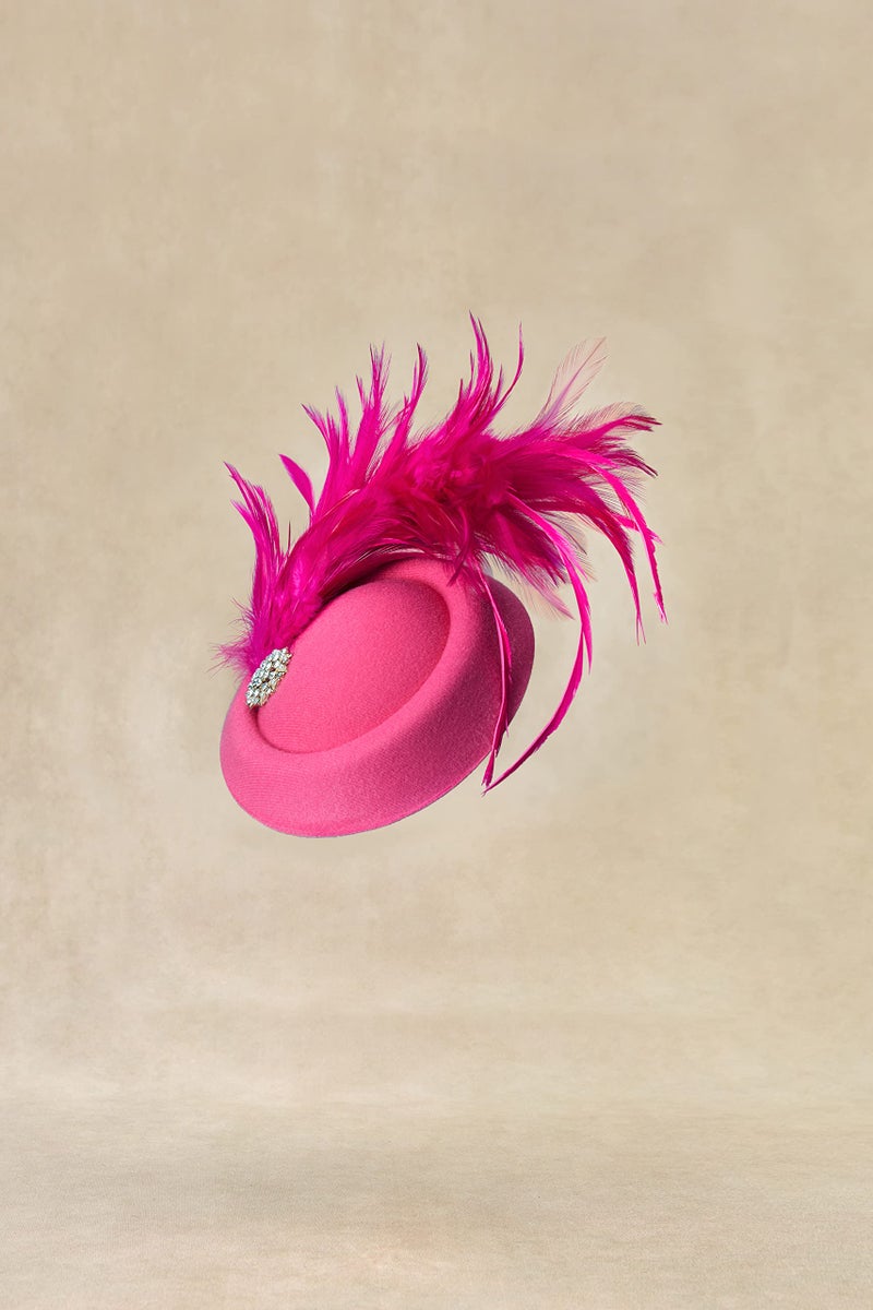 BABEYOND Fascinator Hat for Women Tea Party Kentucky Derby Fascinator Hat Pillbox Hat Peacock Feather Fascinator Rose Red - Image 2