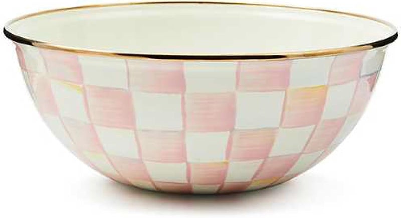mackenzie childs MACKENZIECHILDS Enamel Everyday Bowl Serving Bowl for Entertaining Medium PinkandWhite Rosy Check Set of 1 - Image 1