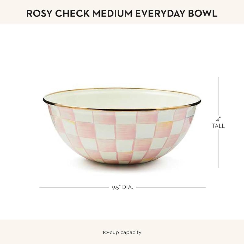 mackenzie childs MACKENZIECHILDS Enamel Everyday Bowl Serving Bowl for Entertaining Medium PinkandWhite Rosy Check Set of 1 - Image 4