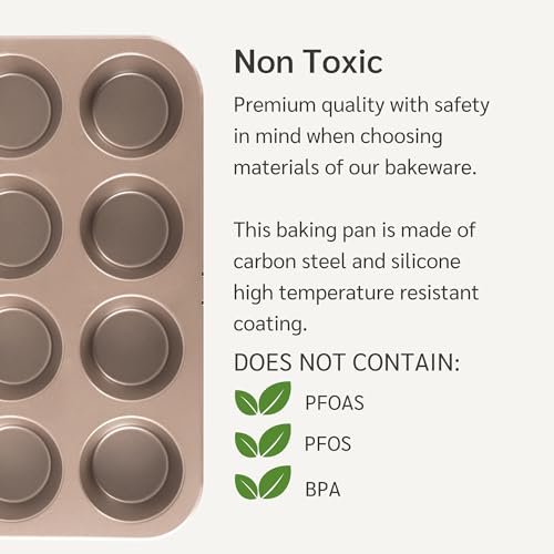 HAPPIELS Non Toxic Nonstick 12 Cup Muffin Pan | PFOA BPA free Nontoxic Cupcake Tin | Best Non Stick Muffin Pans | Muffin tins | Cupcakes Tray | Carbon Steel Bakeware Mold Trays - Image 4