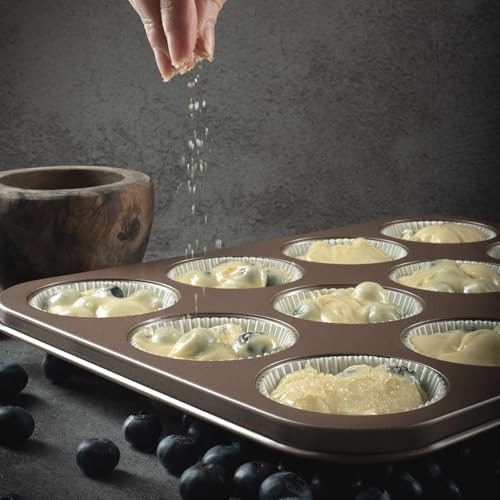 HAPPIELS Non Toxic Nonstick 12 Cup Muffin Pan | PFOA BPA free Nontoxic Cupcake Tin | Best Non Stick Muffin Pans | Muffin tins | Cupcakes Tray | Carbon Steel Bakeware Mold Trays - Image 3