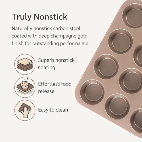 HAPPIELS Non Toxic Nonstick 12 Cup Muffin Pan | PFOA BPA free Nontoxic Cupcake Tin | Best Non Stick Muffin Pans | Muffin tins | Cupcakes Tray | Carbon Steel Bakeware Mold Trays - Image 2