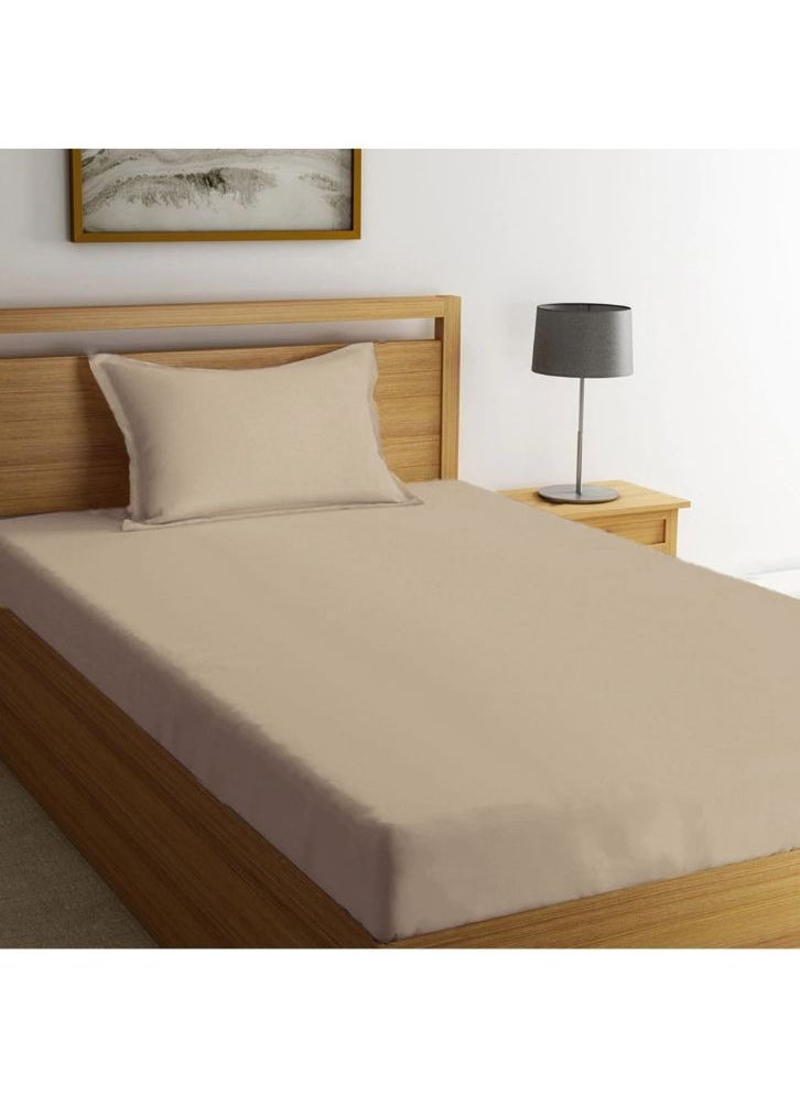 BYFT Tulip (Sand) Queen Size Fitted Sheet and Pillow covers (Set of 3 Pcs) 100% Cotton, Soft and Luxurious Hotel Quality Bed linen-300 TC  - Image 1