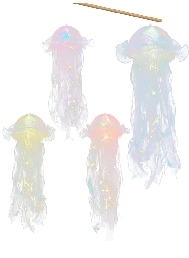 CMGTYYD. 4 قطع من فوانيس قنديل البحر اللامعة متعددة الألوان، مجموعة قنديل البحر الأزرق والبنفسجي، ديكور حفلات الحوريات تحت البحر، مصابيح قنديل البحر المعلقة، مستلزمات حفلات أعياد الميلاد للأطفال والسيدات. - Image 1