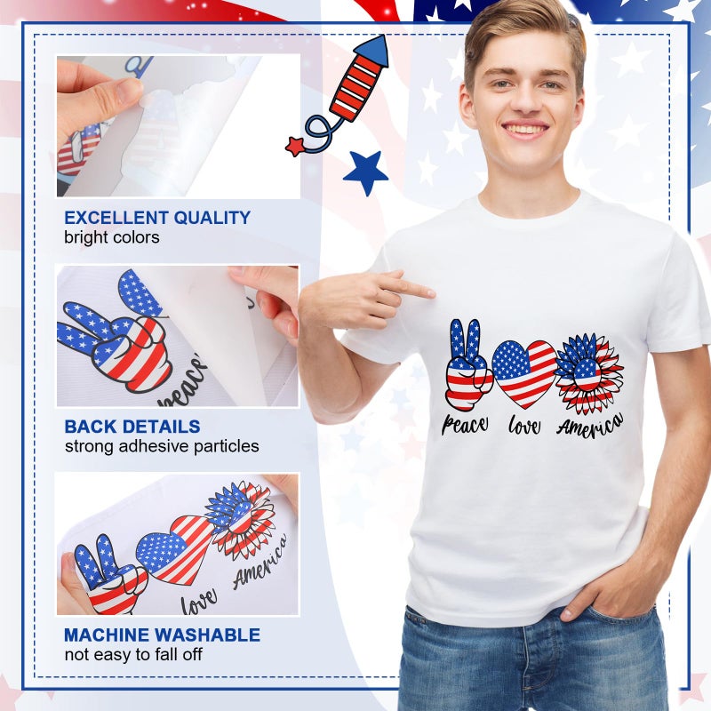 Tellingyou 36 Sheets 4th of July Iron on Transfers Patches Dtf Ready to Press 250th Anniversary Vinyl Iron on Patch Patriotic Embroidered Applique for T Shirt Jacket Pillow Covers DIY Decorations - Image 2