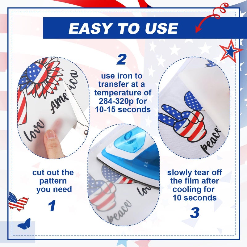 Tellingyou 36 Sheets 4th of July Iron on Transfers Patches Dtf Ready to Press 250th Anniversary Vinyl Iron on Patch Patriotic Embroidered Applique for T Shirt Jacket Pillow Covers DIY Decorations - Image 4