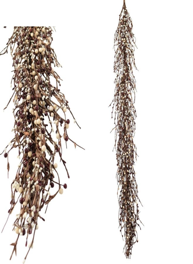 Quixem 60" Pip Berry Garland - Artificial Spring and Summer Decorative Garland with Burgundy Cream Berries, Perfect for Front Door, Mantel, Centerpiece and Table Display Seasonal Décor - Image 1