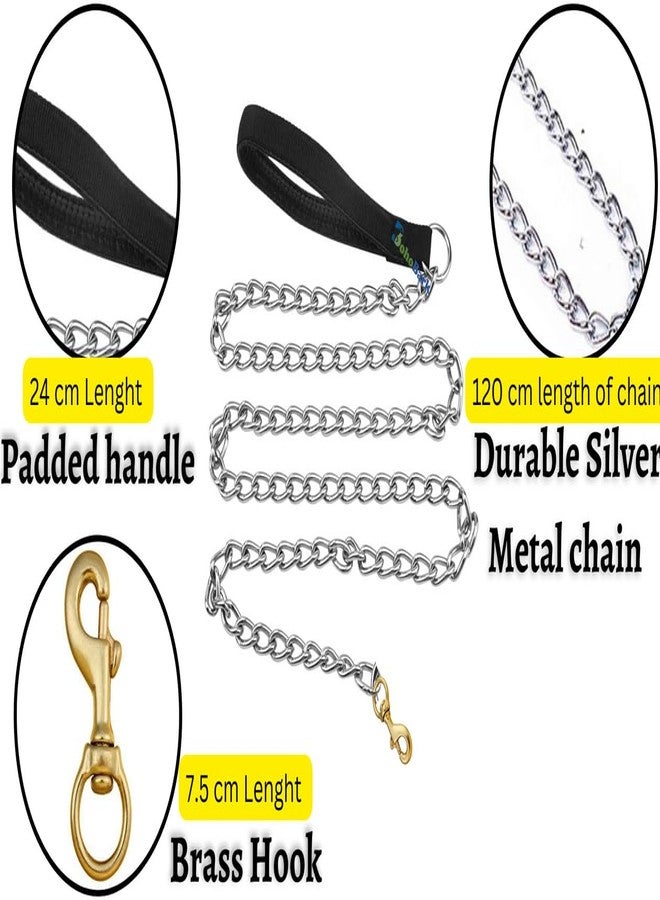 BohoBark Dog Chain Leash Metal Dog Lead Training Steel Leash Heavy Duty Chew Proof Leash With Padded Handle For Medium Large Dogs Black Colour,?18 cm - Image 2