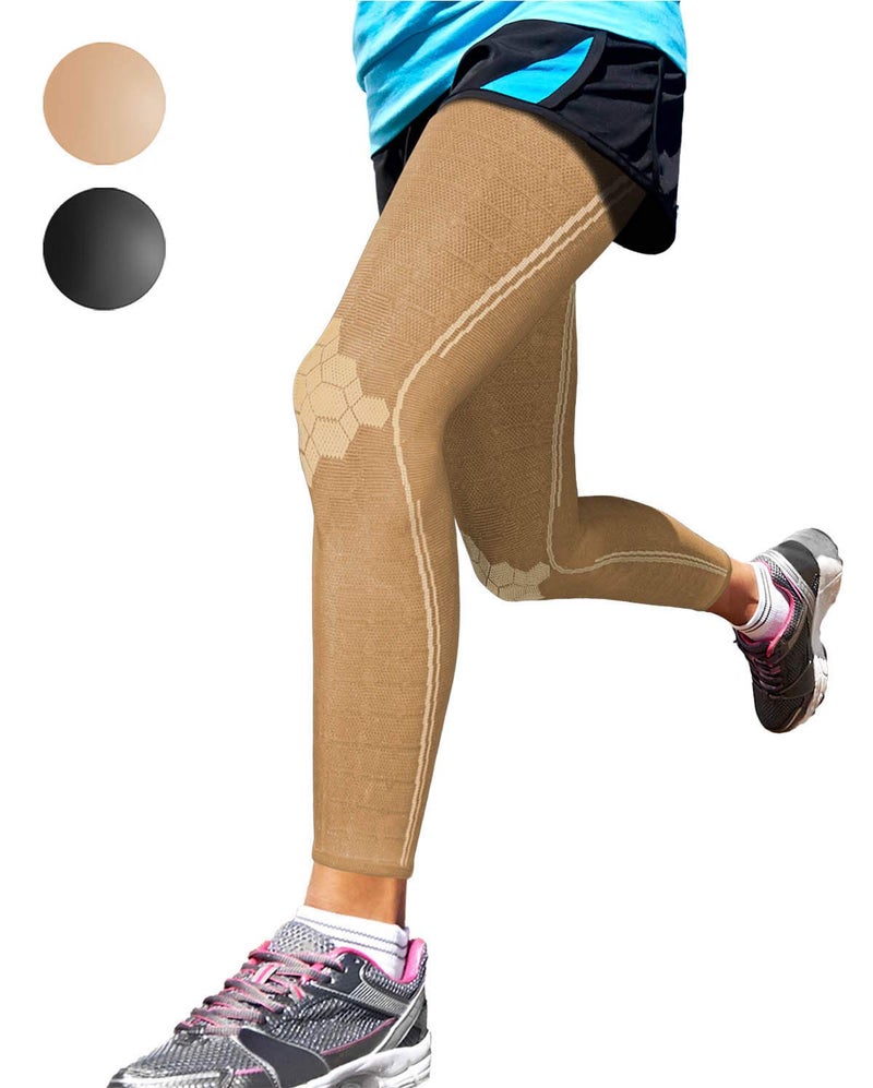 Sparthos Full Leg Compression Sleeves - Braces for Calves, Knee and Thigh, Recovery, Support Pain Relief for Sports Patella Meniscus Tear Mcl Acl Tendon Osgood Schlatter - Mens and Womens (Beige-S) - Image 4
