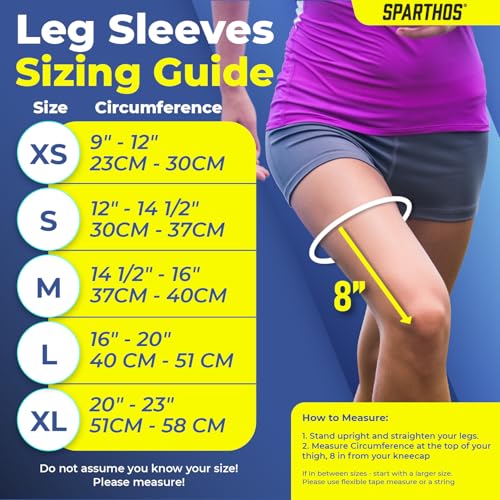 Sparthos Full Leg Compression Sleeves - Braces for Calves, Knee and Thigh, Recovery, Support Pain Relief for Sports Patella Meniscus Tear Mcl Acl Tendon Osgood Schlatter - Mens and Womens (Beige-S) - Image 5