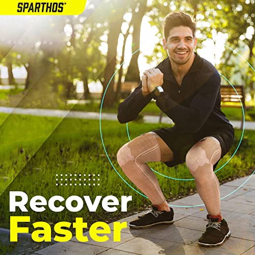 Sparthos Full Leg Compression Sleeves - Braces for Calves, Knee and Thigh, Recovery, Support Pain Relief for Sports Patella Meniscus Tear Mcl Acl Tendon Osgood Schlatter - Mens and Womens (Beige-S) - Image 3