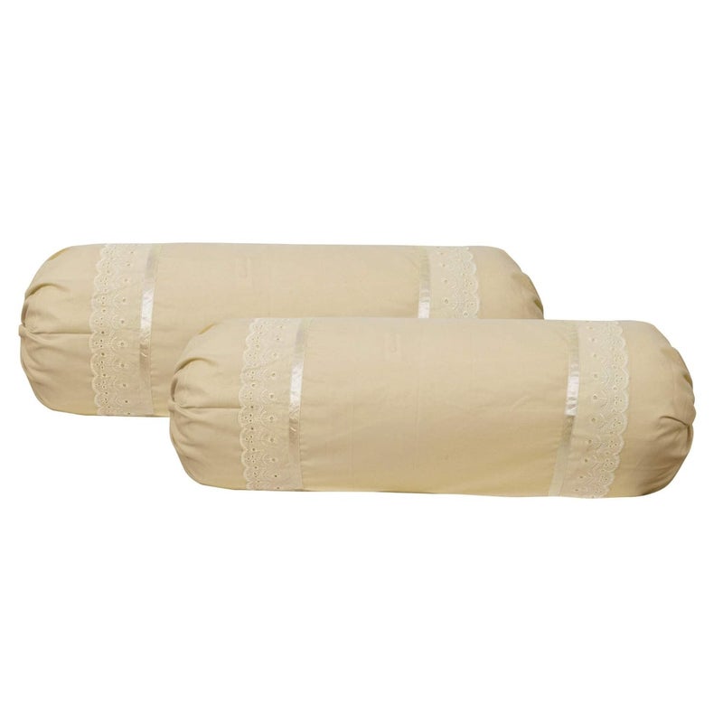 DECOBASKET DECOBASKET Bolster Cover with Lace Pattern 100% Cotton Soft 200TC Fabric. (Pack of 02) (Cream) - Image 1