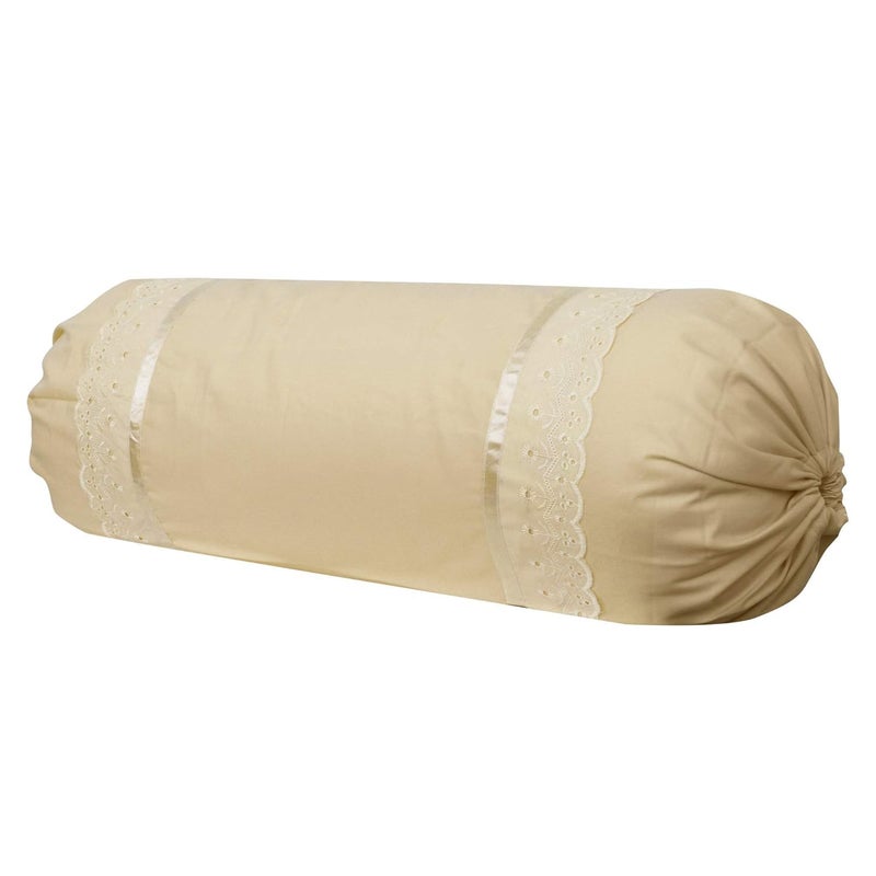 DECOBASKET DECOBASKET Bolster Cover with Lace Pattern 100% Cotton Soft 200TC Fabric. (Pack of 02) (Cream) - Image 2