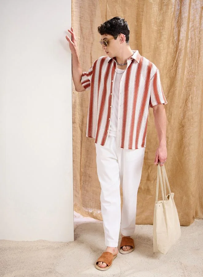 SASSAFRAS Sassafras Men Striped Crochet Relaxed Fit Shirt