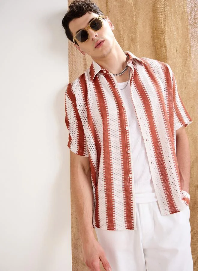 SASSAFRAS Sassafras Men Striped Crochet Relaxed Fit Shirt