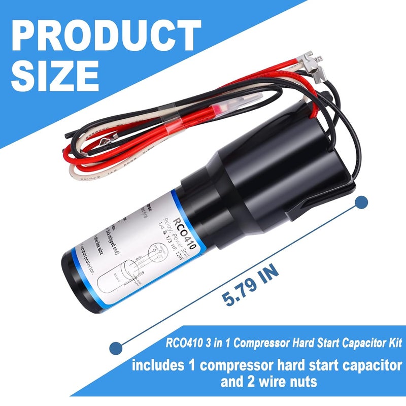 Ketofa RCO410 3-in-1 Hard Start Capacitor Kit, Compatible for Compatible with Refrigerators & Freezers, 1/4-1/3 H.P. 115VAC (1 pcs) - Image 2