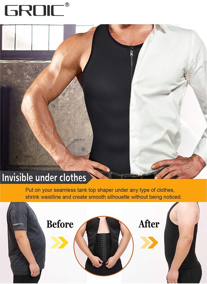 GROIC Men's Waist Trainer Sauna Vest Waist Trainer Zipper Neoprene Sauna Suit Tank Top, Weight Loss Body Shaper Sweat Vest  with 3 Rows of Hooks and Zipper, Sauna Workout Trainer Vest, XL  - Image 4