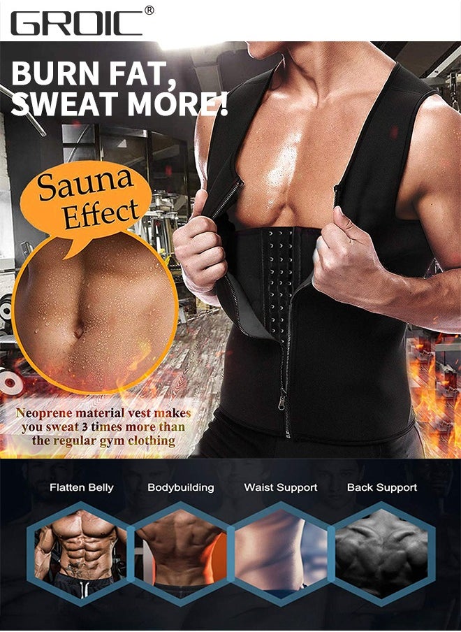 GROIC Men's Waist Trainer Sauna Vest Waist Trainer Zipper Neoprene Sauna Suit Tank Top, Weight Loss Body Shaper Sweat Vest  with 3 Rows of Hooks and Zipper, Sauna Workout Trainer Vest, XL  - Image 5
