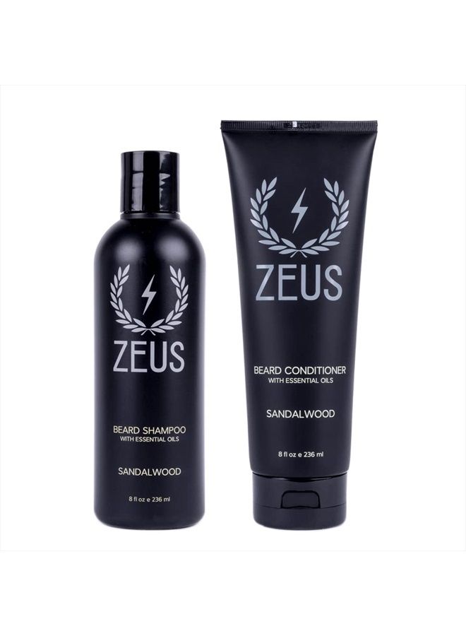 Zeus Beard Wash & Beard Conditioner Set with Green Tea for Men, Soften, Hydrates & Moisturizes - MADE IN USA (Sandalwood) - Image 1