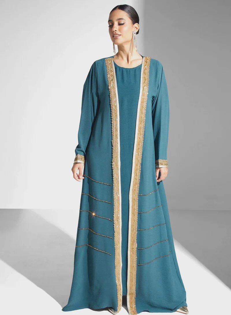 hayas closet Embellished Lace Detail Abaya
