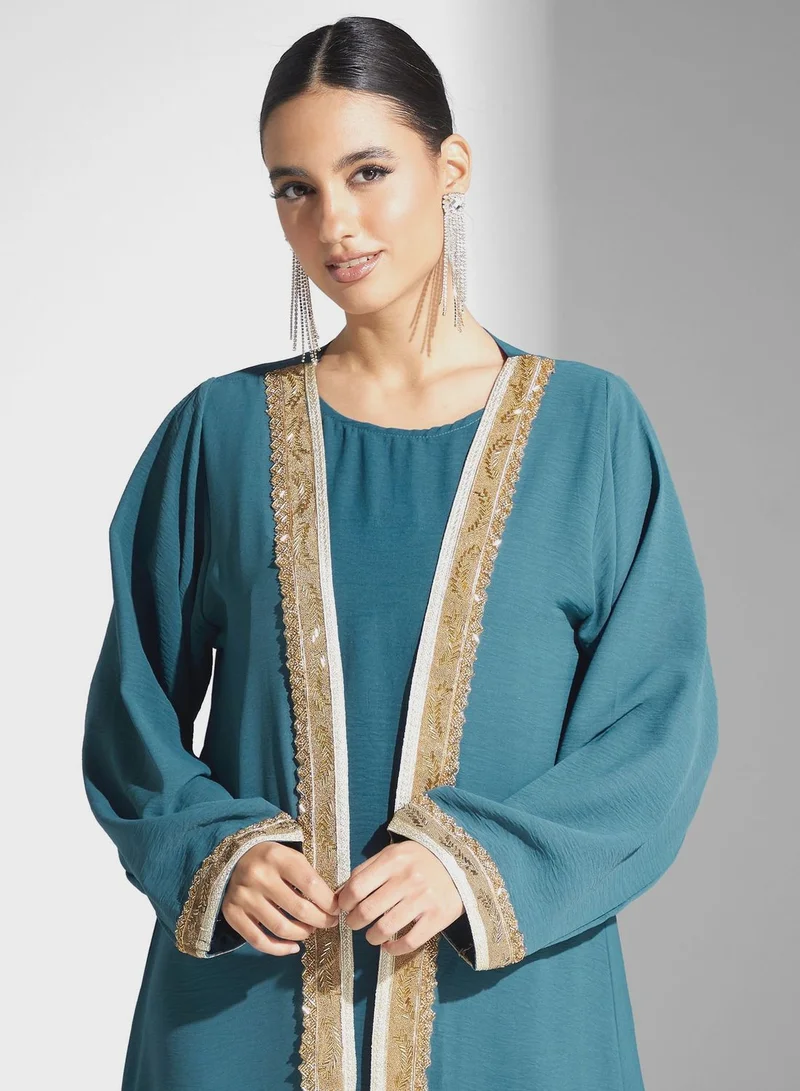 hayas closet Embellished Lace Detail Abaya