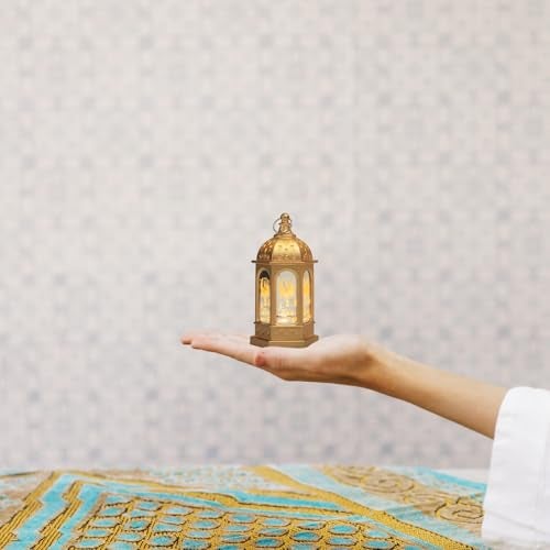 Glodecart 2PCS Ramadan Lantern for Ramadan Decorations, Gold Mini Castle Moon Pattern Ramadan Lantern for Ramadan Table Decorations Ramadan Gifts Home Decor, Ramadan Lights Lantern Decor Outdoor - Image 3