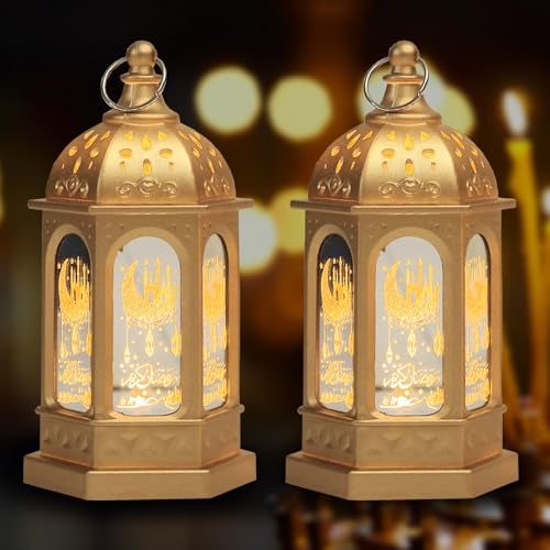 Glodecart 2PCS Ramadan Lantern for Ramadan Decorations, Gold Mini Castle Moon Pattern Ramadan Lantern for Ramadan Table Decorations Ramadan Gifts Home Decor, Ramadan Lights Lantern Decor Outdoor - Image 1