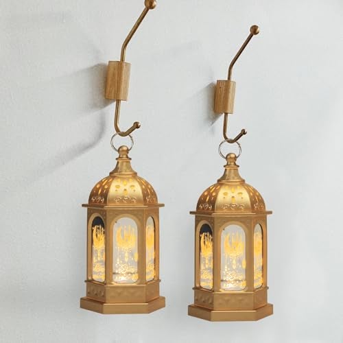 Glodecart 2PCS Ramadan Lantern for Ramadan Decorations, Gold Mini Castle Moon Pattern Ramadan Lantern for Ramadan Table Decorations Ramadan Gifts Home Decor, Ramadan Lights Lantern Decor Outdoor - Image 5