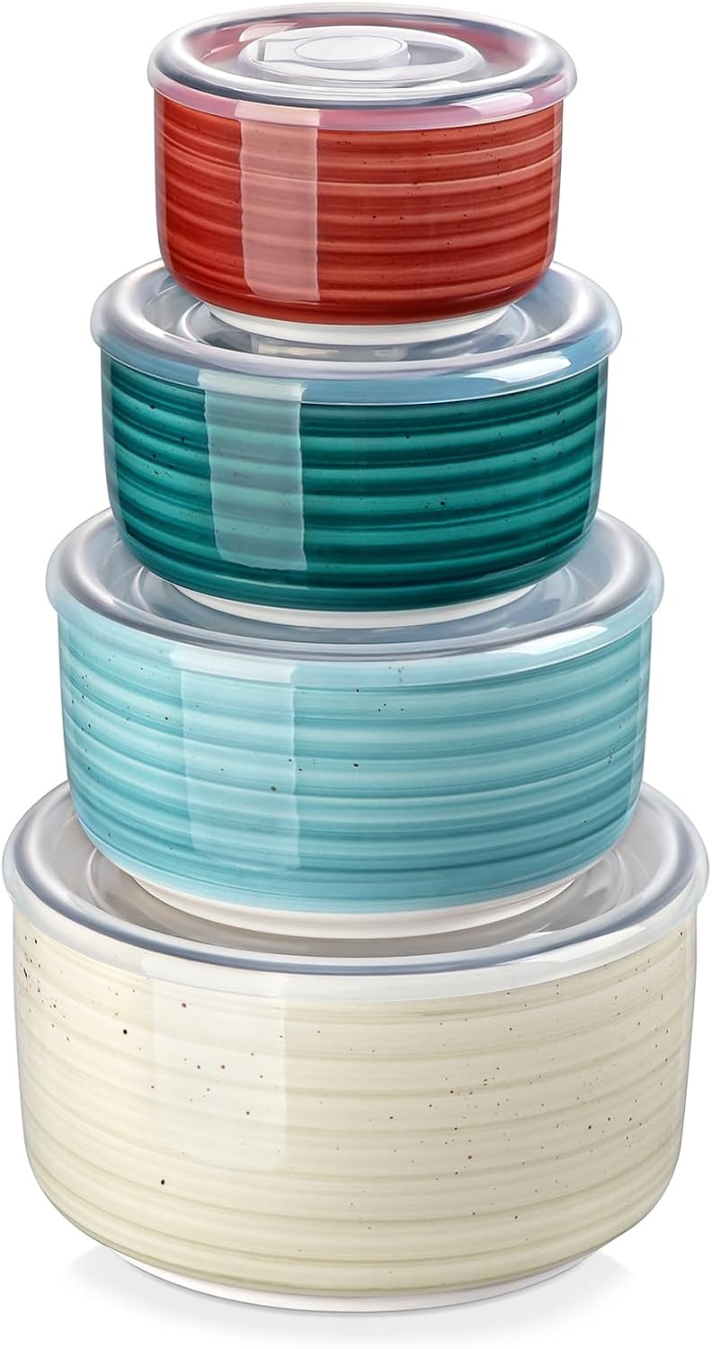 vancasso Bonbon Ceramic Mixing Bowls with Lids Set of 4 Multicolor Nesting Serving Bowls for Food Prep Storage Microwave and Dishwasher Safe 60362010 oz Stylish and Functional Design - Image 1
