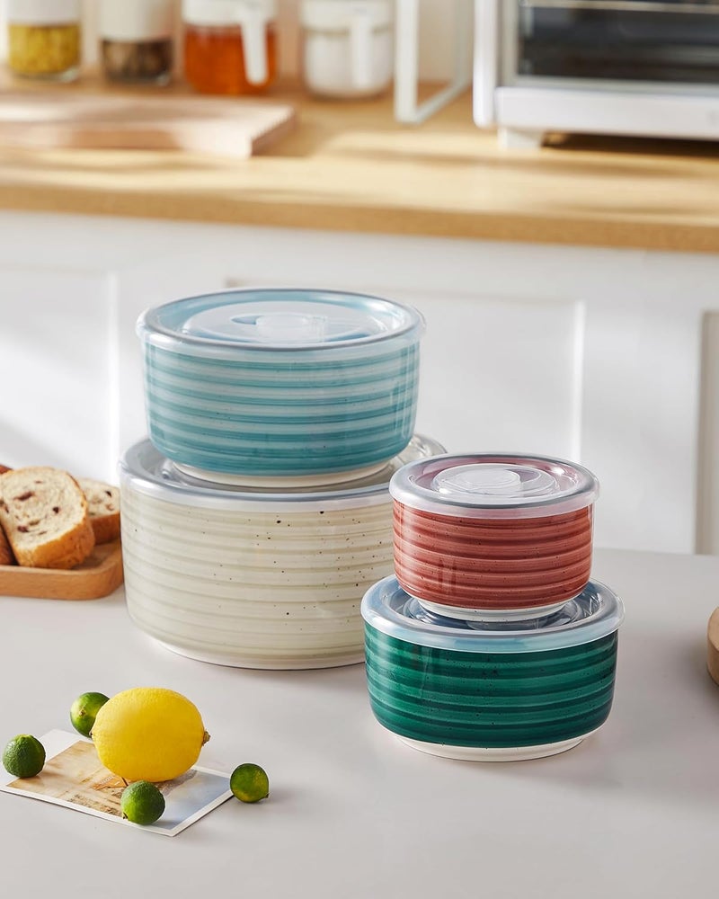 vancasso Bonbon Ceramic Mixing Bowls with Lids Set of 4 Multicolor Nesting Serving Bowls for Food Prep Storage Microwave and Dishwasher Safe 60362010 oz Stylish and Functional Design - Image 4
