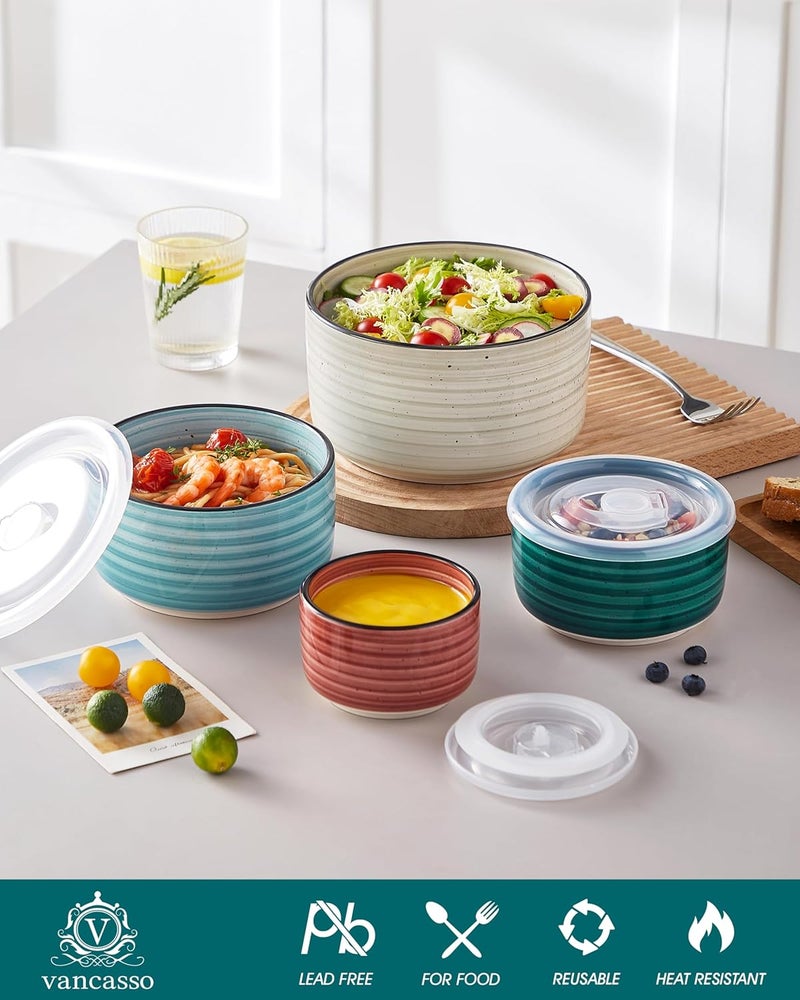 vancasso Bonbon Ceramic Mixing Bowls with Lids Set of 4 Multicolor Nesting Serving Bowls for Food Prep Storage Microwave and Dishwasher Safe 60362010 oz Stylish and Functional Design - Image 3