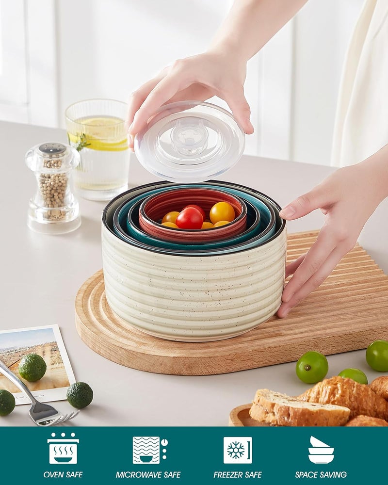 vancasso Bonbon Ceramic Mixing Bowls with Lids Set of 4 Multicolor Nesting Serving Bowls for Food Prep Storage Microwave and Dishwasher Safe 60362010 oz Stylish and Functional Design - Image 5