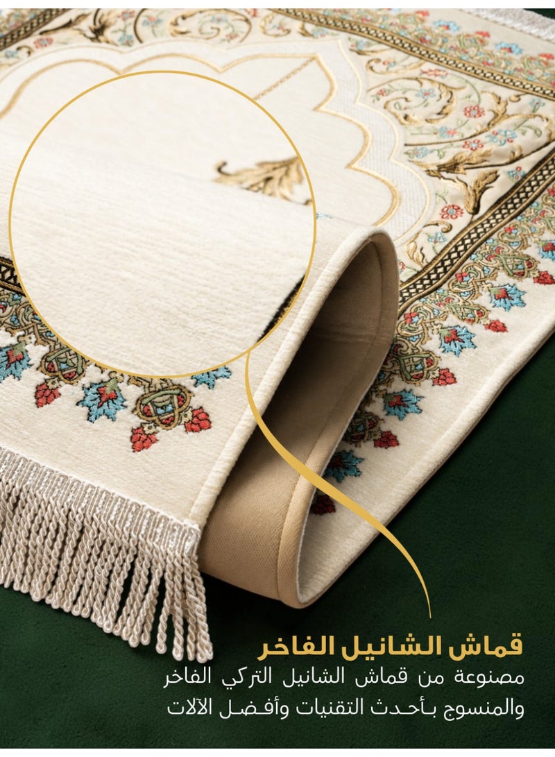 الفاتح سجادة صلاة شانيل تركية فاخرة مبطنة بالإسفنج الحراري بتصميم إسلامي حصري مميز مقاس 120×70 سم - Image 3