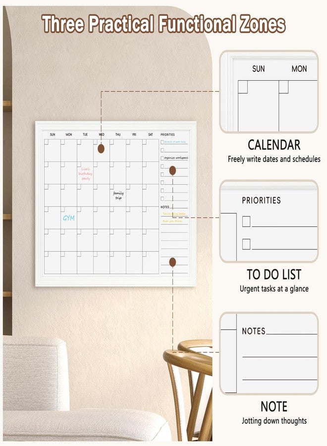 DOLLAR BOSS Magnetic White Board Calendar 36''x 24'', Monthly Dry Erase Planner for Wall with White Wood Style Frame for Office, School, Dorm, Home Decor - Image 2