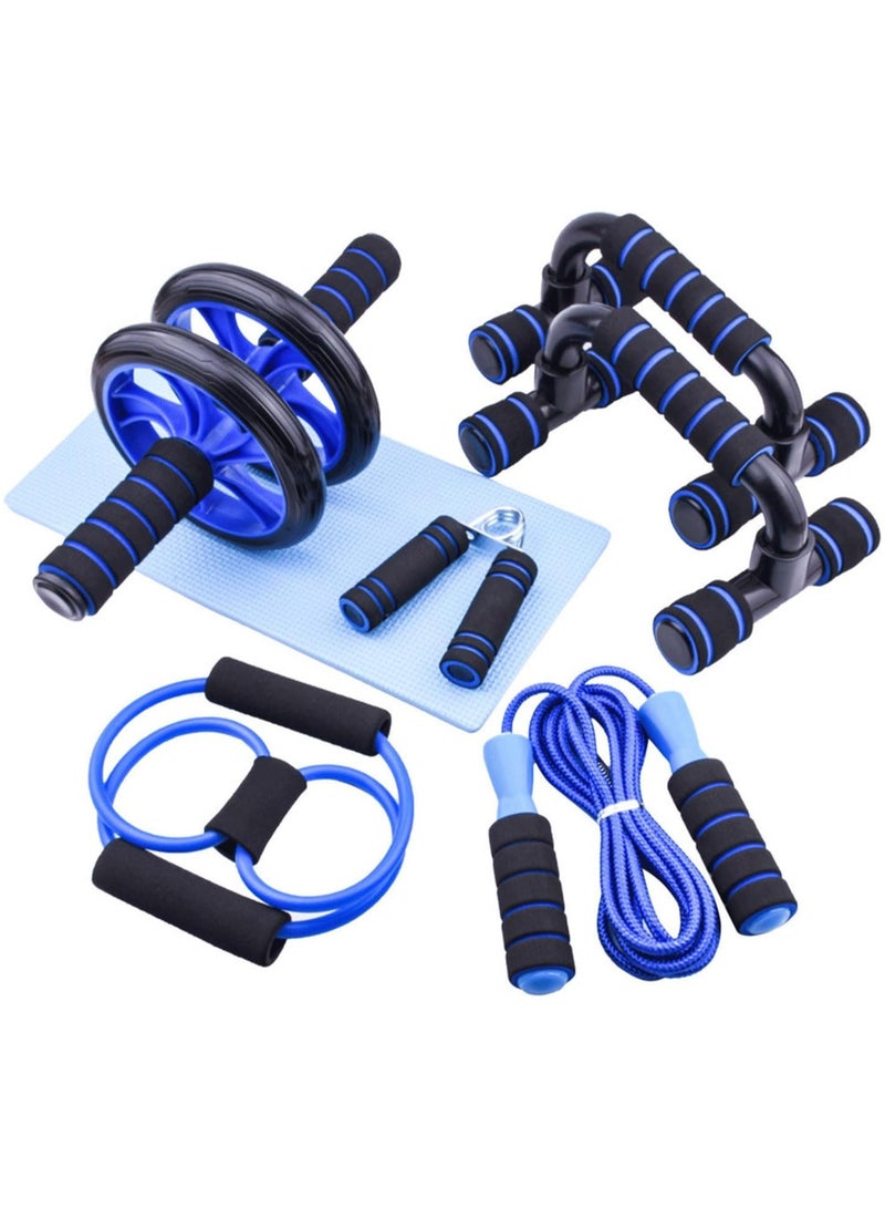 Soofam 6-In-1 Ab Wheel Roller Kit with Exercise Roller Wheel，Push-Up Bars，Knee Mat，Figure 8 Resistance Band，Jump Rope and Hand Gripper，Home Gym Exercise Kits Suitable for Physical Training - Image 1